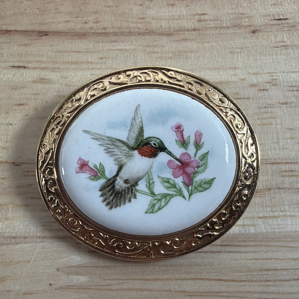 Vintage AVON Porcelain Brooch, Pin, & Pendant Summer Song "The Hummingbird"